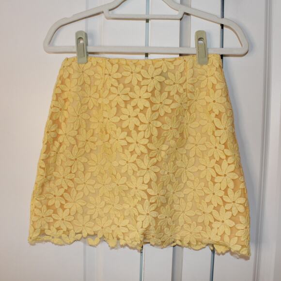 LULUs Spring It On Yellow Floral Embroidered Set Tie Strap Top Skirt | Small - Picture 9 of 13